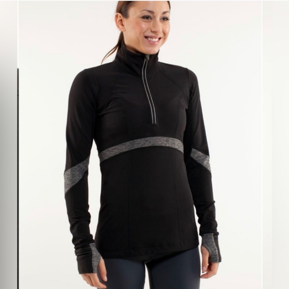 Lululemon Run: Distance Pullover Long Sleeve In Black/Heathered Black Size 4 - Picture 4 of 9